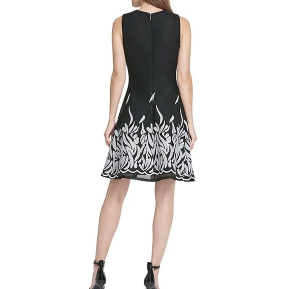 DKNY Embroidered Mesh Crew Neck Sleeveless Fit and Flare Dress - Picture 2 of 10
